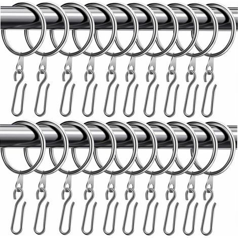 30 black stainless steel rings, 30 black metal hooks (30mm inner diameter), for curtains and shower curtains. (1/5)