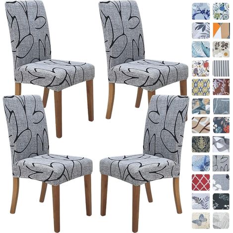 Confezione da 4 coprisedie per sala da pranzo – Grigio – Spandex elasticizzato – Lavabili e rimovibili – Adatti per sedie Parsons, per la casa e per le feste (1/3)