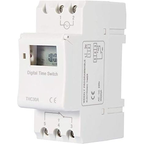 Commutateur de Minuterie Numérique Commutateur de Commande de Temps pour Rail DIN Interrupteur de Contrôle de Temps Électronique Programmable THC 30A (220V) (1/5)