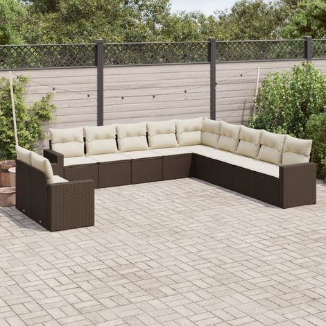 Set de sofás de jardín 11 pzas cojines ratán sintético marrón vidaXL (1/3)