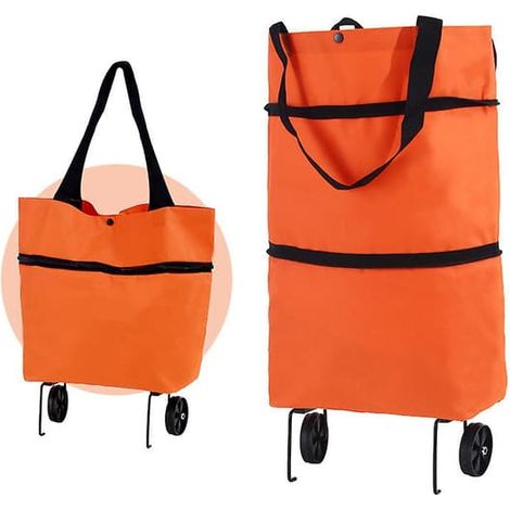 BelleRise - Chariot de courses pliable à roulettes, 2 en 1, léger et pratique (idéal comme cadeau), orange.