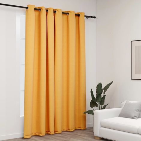 Rideau occultant,Décoration Chambre Fenêtre,Rideau Thermique Isolant Aspect de lin avec œillets Jaune 290x245 cm GDSVW28872 (1/4)
