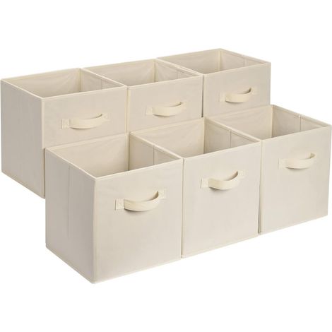 Cube de rangement pliable en tissu avec poignées, lot de 6, Beige Uni, 33 x 33 x 33 cm (1/5)