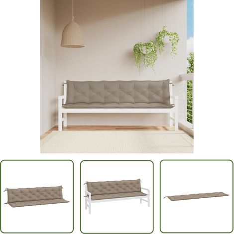 The Living Store Coussins de banc jardin lot de 2 taupe 200x50x7 cm tissu Oxford - Coussins De Banc - Coussins D'extérieur - Coussins De Jardin - Taupes - Tissus Oxford (1/5)