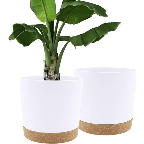 Set di 2 vasi da 30,5 cm, vasi per piante da interno con fori di drenaggio e base rimovibile, sottovaso decorativo moderno per piante da esterno (bianco 30,5 cm) (1/4)
