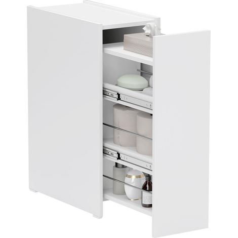 Meuble de salle de bain étroit, meuble bas avec tiroir profond, meuble de salle de bain indépendant, panneaux de particules, blanc (1/5)