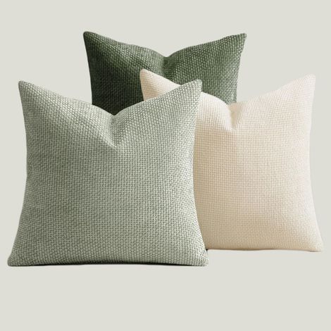 Chunky chenille cushion cover, cross-knit, simple solid color, soft sofa cushion cover -- 3050 -- three-piece set, green