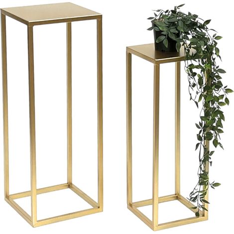 DanDiBo Blumenhocker Metall Gold Eckig Blumenständer Beistelltisch 96506 2er Set Blumensäule Modern Pflanzenständer Pflanzenhocker (1/5)