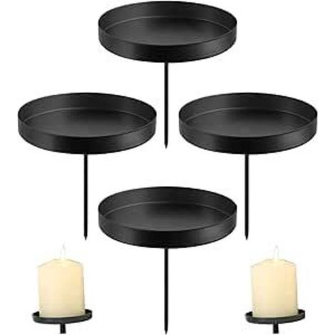 Lot de 4 bougeoirs en forme de couronne de l'Avent Noir 2 en 1 Plat Métal 8 cm Amovible Bougeoir à insérer pour Couronne de l'Avent Guirlande de Noël Table (1/5)