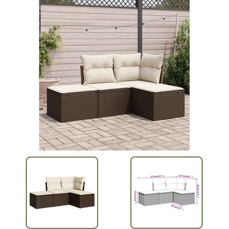 The Living Store 4-tlg. Garten-Sofagarnitur mit Kissen Braun Poly Rattan - Gartenmöbel - Esszimmergarnituren - Outdoor Möbel - Lounge Set - Rattan Sofa (1/3)