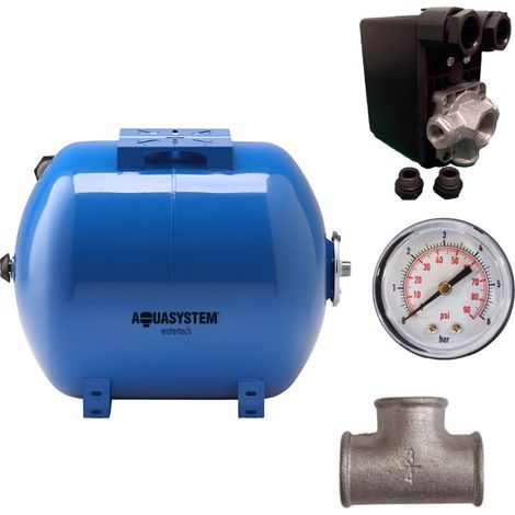 Réservoir vessie AQUASYSTEM horizontal 50L – Pression maximale 10 bars – Installation rapide – Manomètre intégré pour contrôle de pression – LBP (1/5)