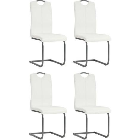 Sillas de comedor voladizas 4 unidades de tela blanca vidaXL