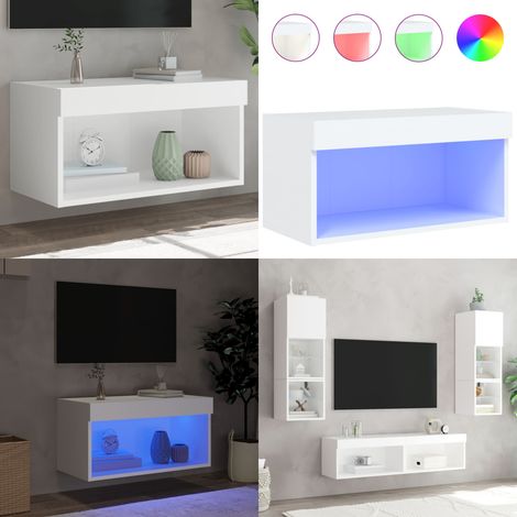 Meuble TV avec lumières LED blanc 60x30x30 cm - Meuble Tv - Meuble Téléviseur - Meuble Audiovisuel - Éclairage Led - Meuble Design - Home & Living (1/5)