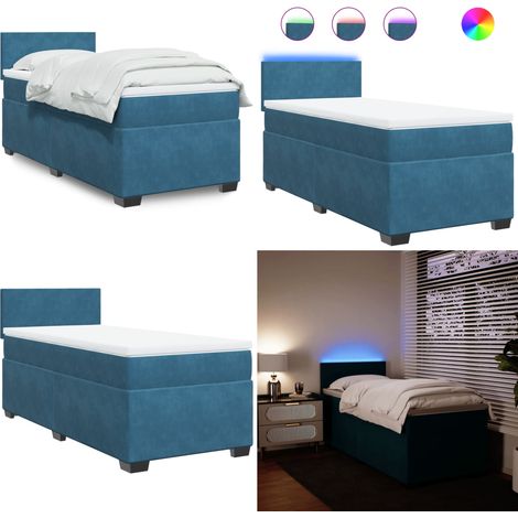 Sommier à lattes de lit avec matelas bleu 90x200 cm velours - Lit Plateforme - Lit Design - Lit Moderne - Lit Double - Matelas À Ressorts Ensachés - Home & Living (1/5)