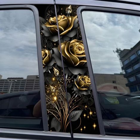 Autocollant de pilier de voiture-Protections Personnalisables pour Montants de Portières Auto -Rose en or noir (1/4)