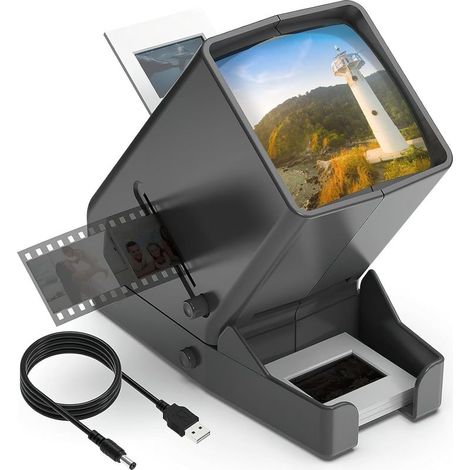 Visualizzatore per diapositive e pellicole da 35 mm, ingrandimento 3x, display illuminato a LED, funzionamento tramite USB/batterie - Per diapositive da 35 mm e negativi di pellicole positive (4 batte (1/5)