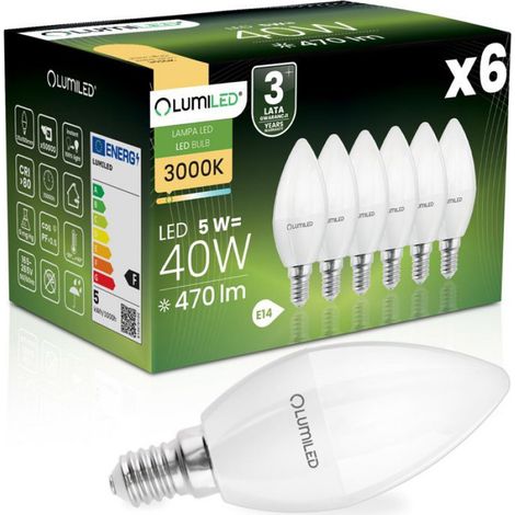 Ampoule LED E14 - 5 W - 470 Lm - 3000 K - Blanc Chaud - Angle 180° - Lot de 6 (1/5)
