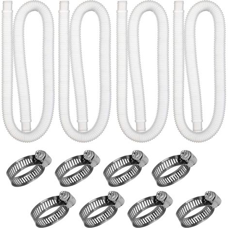 Lot de 4 tuyaux de piscine, diamètre 3,2 cm, longueur 150 cm, avec colliers en acier inoxydable, pour pompe hors sol (1/5)