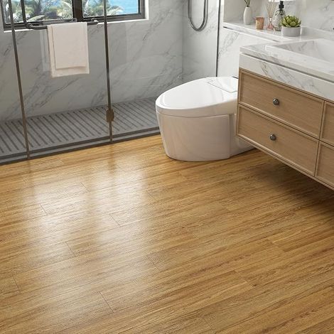PVC Floor Tiles Wood Effect 90 x 15 cm 17 Pieces Parquet Adhesive Floors for Bedroom Living Room Kitchen Vinyl Floor Covering Self Adhesive 2.3 m² Thickness 1.65 mm Non-Slip Waterproof (1/5)