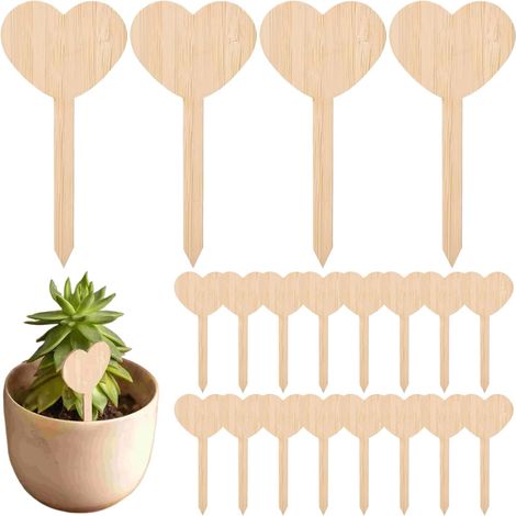 20 étiquettes pour plantes, marqueurs de plantes en bois en forme de cœur, jolis marqueurs de jardin naturels pour plantes en pot, décoration de jardin amusante et créative (1/5)