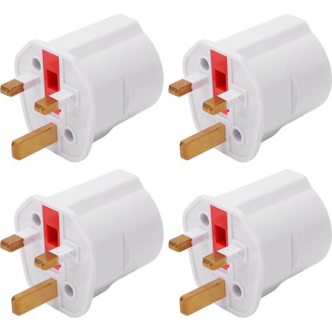 Lot de 4 adaptateurs de voyage convertisseur UE vers UK 2 broches à 3 broches avec fusible 250V 13A blanc (1/5)