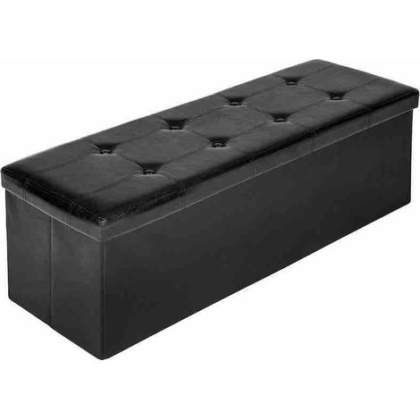 Banc coffre de rangement pliable : élégance et fonctionnalité aspect cuir noir, dimensions 110x38x38cm. (1/4)