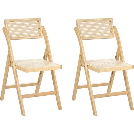 Conjunto de 2 sillas de comedor de madera de bambú y ratán PE estilo boho plegables cocina comedor marrón claro Modane (1/5)