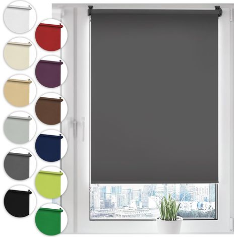 Store Enrouleur Occultant - 1 Pièce - Polyester Gris - Fixation Sans Perçage - Salon Chambre Salle de Bain - 50x100 cm (1/5)