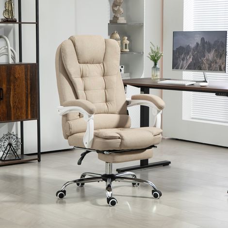 Fauteuil de bureau manager chaise pour ordinateur avec repose-pied dossier inclinable accoudoirs rembourrés en lin beige