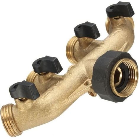 3/4 Inch 4-Way Brass Tap Connector for Garden Irrigation Hose Fitting Nozzle (1/4)