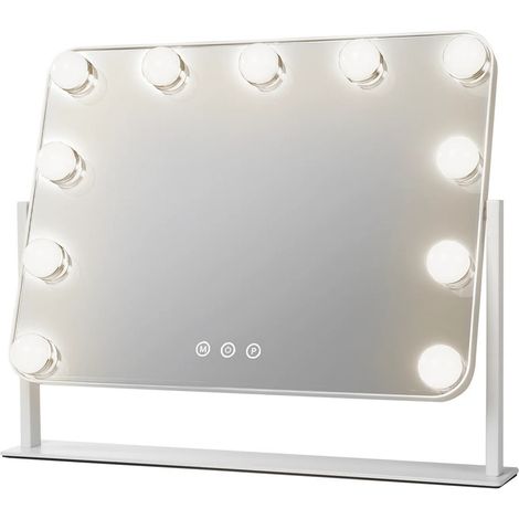 TRADE SHOP - Specchio Luminoso 11 Led Controllo Touch 3 Temperature Luce Dimmerabile Stile Hollywood -
