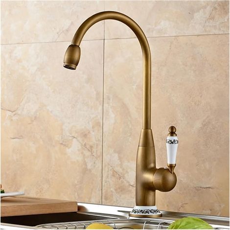 Robinet Cuisine Cuivre Antique avec Bec Pivotant 360° et Finition Laiton Céramique pour Installation sur Plan de Travail (1/4)