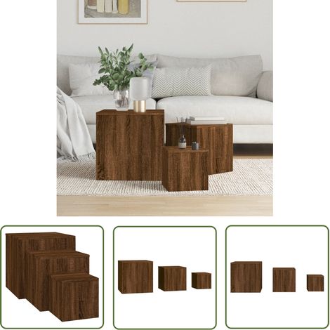 The Living Store Tables d'appoint 3 pcs Chêne marron Bois d'ingénierie - Table D'appoint - Bout De Canapé - Meuble Salle Séjour - Meubles Design - Table Basse (1/5)