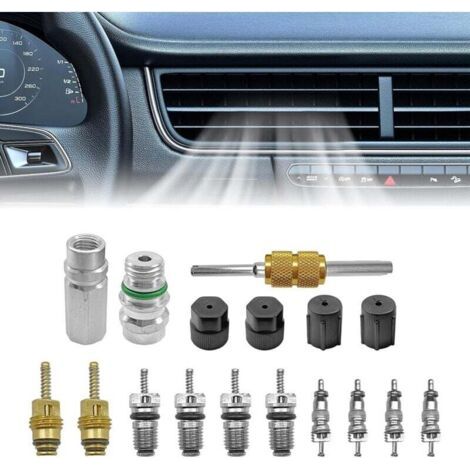 Kit de noyau de valve de climatisation pour R12 ou R134a Joint en Téflon pour vanne de service de climatisation et de réfrigération, kit de bouchon de port de charge de climatisation