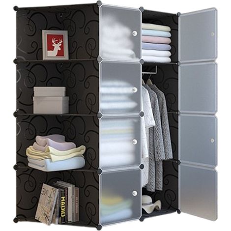 Armoire Penderie pour Enfant Étagère de Rangement en Plastique Meuble de Rangement Portable pour Vêtements Chaussures Jouets Accessoires,12 cubes, Noir (1/5)