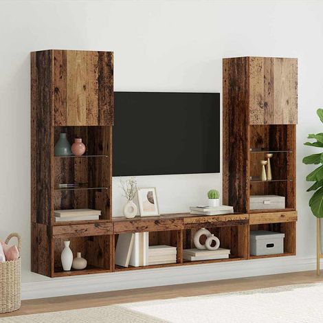 TV Wand Einheiten mit LED mit LED 5 pcs Altholz Holzwerkstoff