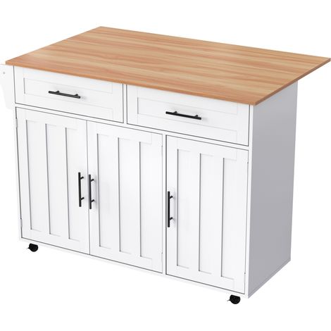 Carro isla de cocina con tapa abatible 129 x 46 x 91,5 cm blanco MDF HOMVRA (1/5)