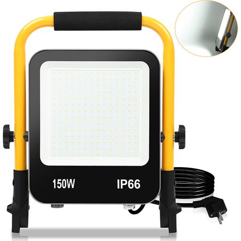 TolleTour Foco LED de obra Lámpara de trabajo, Proyector LED 150W 13000LM, 6000K Blanco frío Lámpara de exposición Foco, IP66 Impermeable, Cable 3M