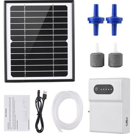 Solarluftpumpen, 5-W-Solar-Teichbelüfter, USB-Aufladung und Solaraufladung sind verfügbar, Aquarium-Oxygenator, Angelbelüfter mit Schlauch, Blasensteine (1/5)