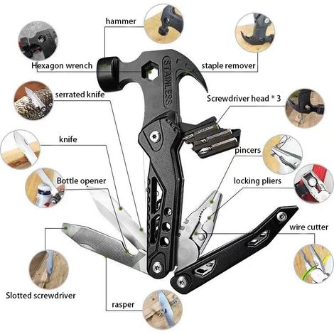 Marteau multifonction à clé réglable, marteau brise-vitre pliable pour la sécurité des véhicules (1/5)