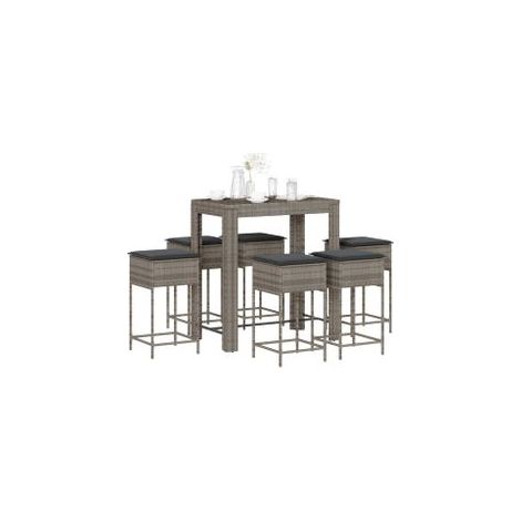 Ensemble de bar de jardin 7 pcs avec coussins gris poly rotin (1/5)
