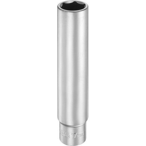 Douille Profonde 6 Points 3/8" Entraînement 17mm Métrique CR-V Acier Polissage Nickelé, Manchon Basculant, 120mm / 4.7" Extra Longue, Outil Pour Maison Auto Écrous Boulons Réparation (1/5)
