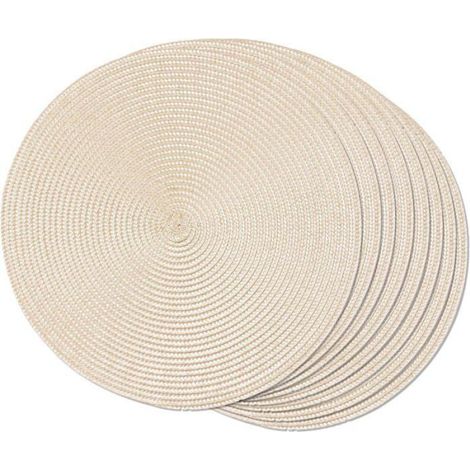 Ensemble de 8 sets de table ronds en plastique, antidérapants, résistants à l'usure, lavables, 38 cm de diamètre, beige. (1/5)
