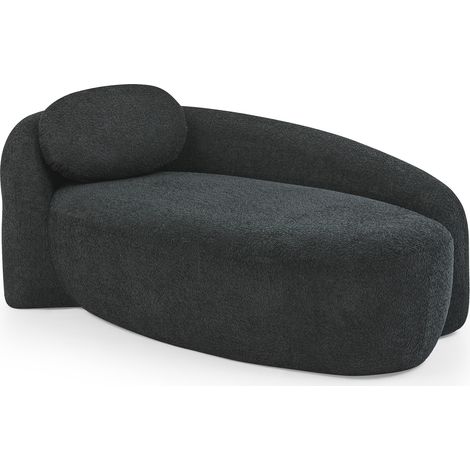 Canapé minimaliste en Teddyfleece doux avec design arrondi et coussin, couleur noire (1/5)