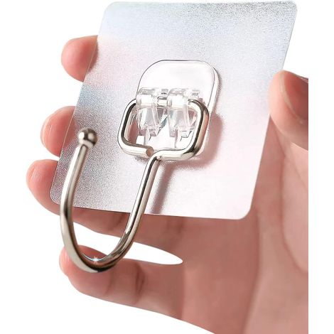 Selbstklebende Haken, Packung mit 50 selbstklebenden transparenten Haken, maximale Traglast 15 kg, robuste Klebehaken für Bad und Küche. (1/5)