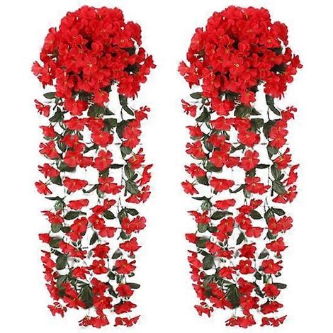 Lot de 2 plantes grimpantes artificielles violettes, résistantes aux UV, à fleurs retombantes, en plastique, pour la maison, les mariages, l'intérieur et l'extérieur.rouge (1/5)