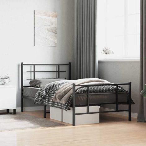 Cadre de lit métal sans matelas et pied de lit noir 100x200 cm (1/5)