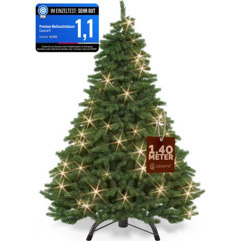 CASARIA® Weihnachtsbaum künstlich 150 180 cm Lichterkette LED Tannenbaum mit Beleuchtung Metallfuß Stecksystem dichte Spitzen stabil schwer entflammbar Edeltanne 140cm