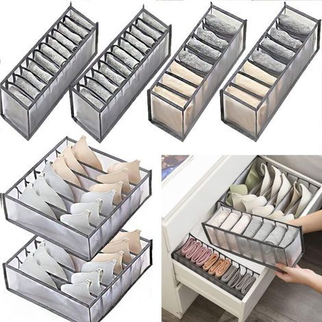 Set di 6 organizer per cassetti per biancheria intima, scatola portaoggetti pieghevole, scatola portaoggetti di grande capacità per riporre biancheria intima, calze e reggiseni. (1/4)