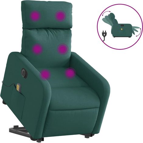 Maison Exclusive - Poltrona Alzapersona Massaggiante Elettrica Verde Scuro Tessuto